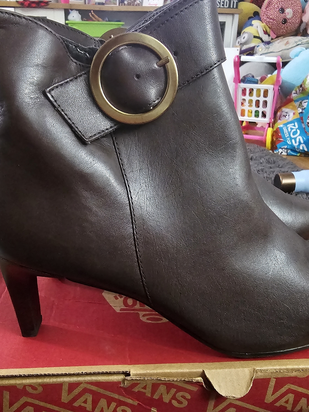T.J.Maxx Dark Brown Ankle Boot with Gold Buckle